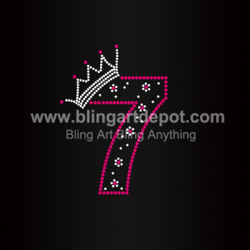 Number Seven Iron On Rhinestone Transfers Crown Heat Motifs